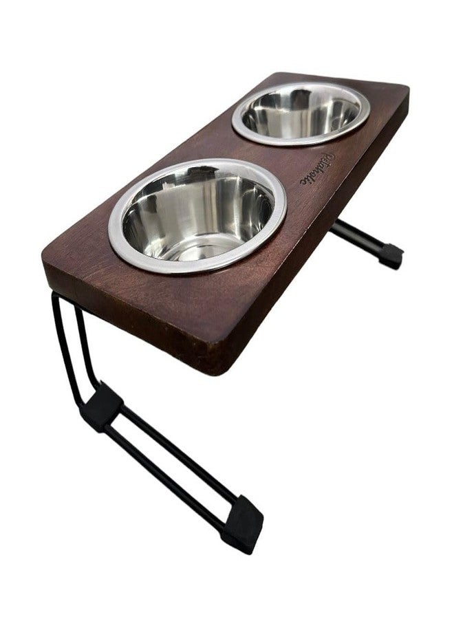 DOGTOWN Elevated Pet Bowl Set - Pack of 2 (250ml Each) | Wooden Dog Dinner Feeder Stand with Stainless Steel Bowls | Bent Design for Healthy Eating Posture | Rust Resistant Wood - Image 1